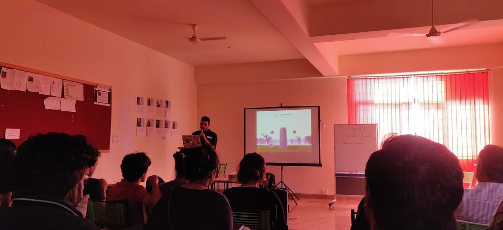 Utsav Chadha presenting his talk “Existentialism + Software”
