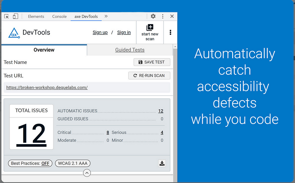 Axe DevTools print showing accessibility defects