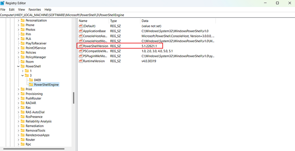 screenshot to highlighting PowerShell Version in Windows 11