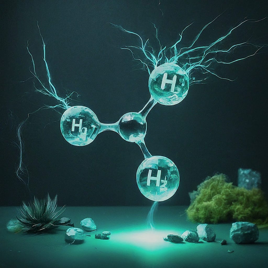 A visual representation of hydrogen molecules illuminated, symbolizing the potential of hydrogen as a clean and abundant source of energy.