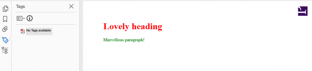 Acrobat screenshot: no tags available