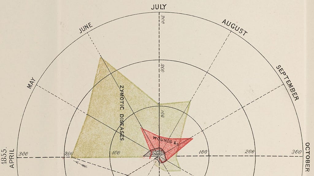 Detail of a radar chart indicating cases of disease and wounds by month
