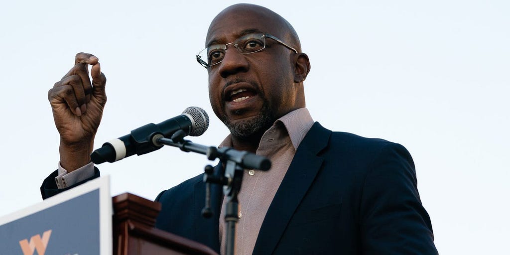 Georgia’s Democratic Senate candidate, Raphael Warnock speaks at a campaign event in Jonesboro, Georgia.