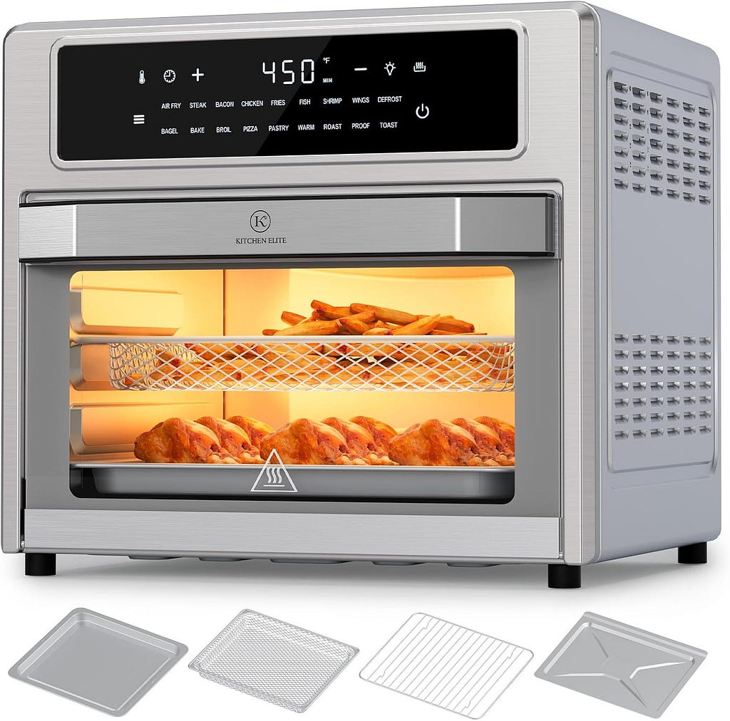 Air Fryer Toaster Oven Combo, 26.4 Qt Convection Oven Countertop, 18-in-1, Stainless Steel Large Airfryer, 4 Zone with Accessories, Digital Full Touch Screen, Easy to Clean