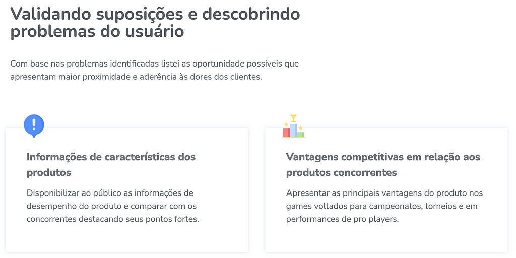 imagem do portfolio do Jairo, mostrando vantagens competitivas e informações de características do produtos.