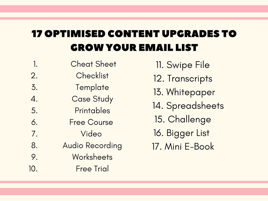 17 optimised Content Upgrades to grow your email list