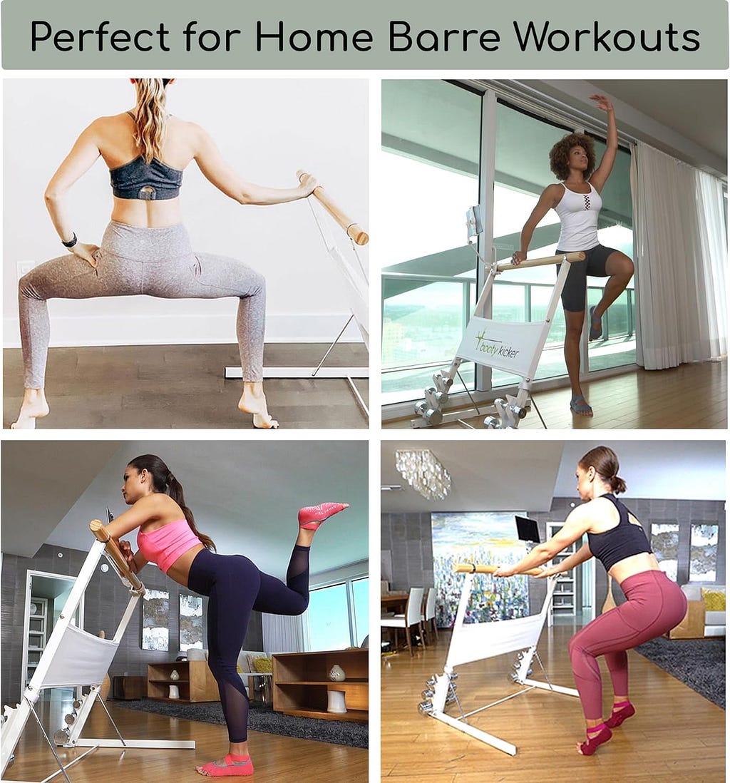 – Home Fitness Exercise Barre, Folds Flat, Portable, Storable, Strong Angular Design for Pushing, Pulling, Balance  Ballet Exercises, wood, steel, nickle, Perfect for Barre Workouts