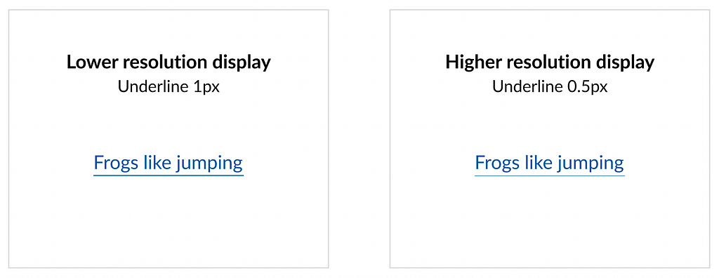 Side by side comparison showing how the underline will look on high and low resolution devices