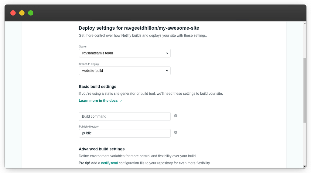 Configure Netlify settings to deploy website