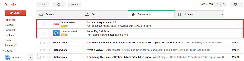 gmail sponsored promotions