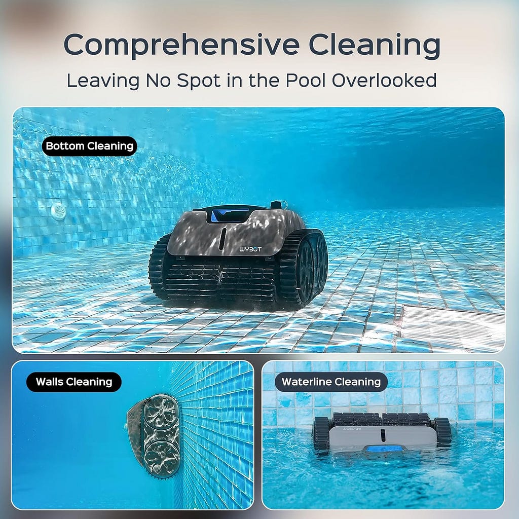 (2024 New) WYBOT C1 Pro Robotic Pool Cleaner Vacuum with APP, Manual Mode Switching  Wall Climbing, 65W Suction Power, 150 Mins, 1614 sq.ft, Intelligent Route Planning, Ideal for Inground Pools