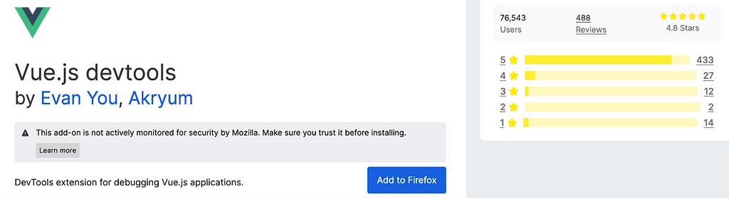 Vue JS Dev Tools Firefox extension