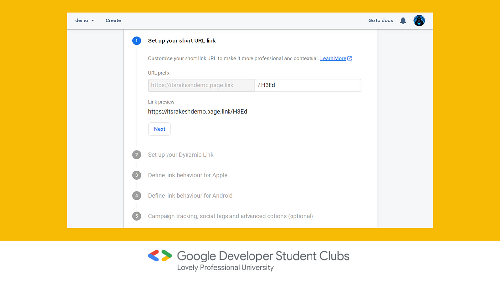 create a dynamic link - firebase