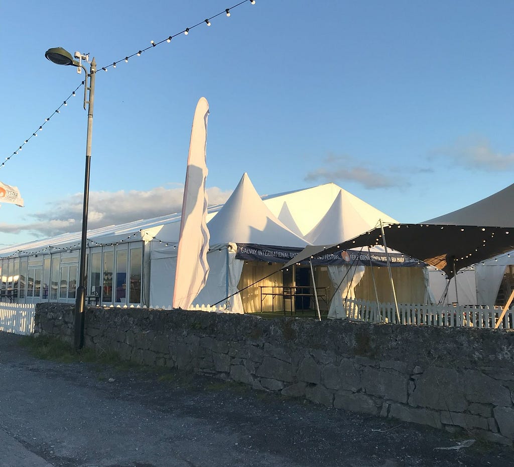 White festival tents standing side by side.