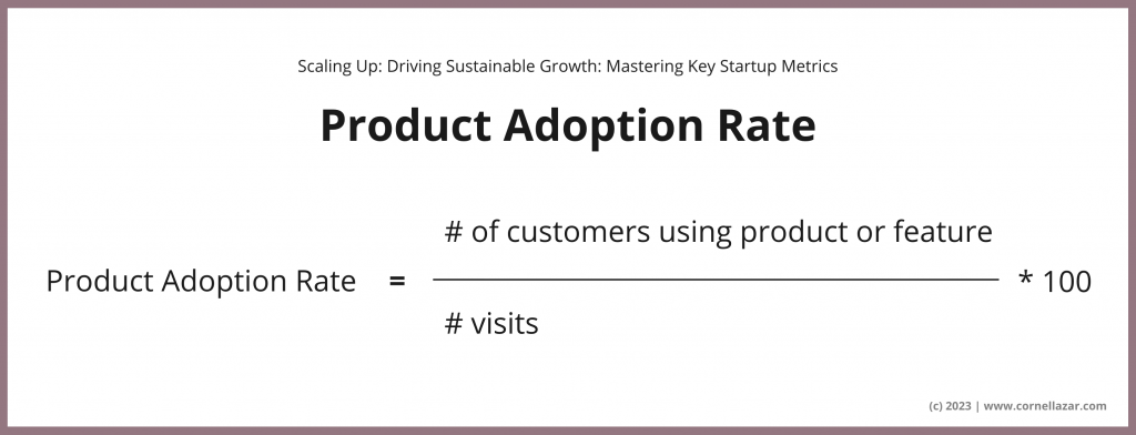 Product Adoption Rate = (# of customers using product or feature / # visitors) * 100