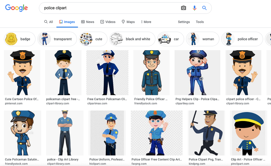 Search result on Google images for “police clipart”.