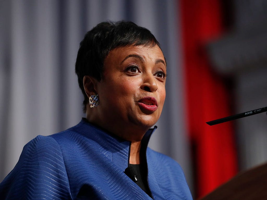 Carla Hayden makes remarks after taking the Oath of Office in 2016.