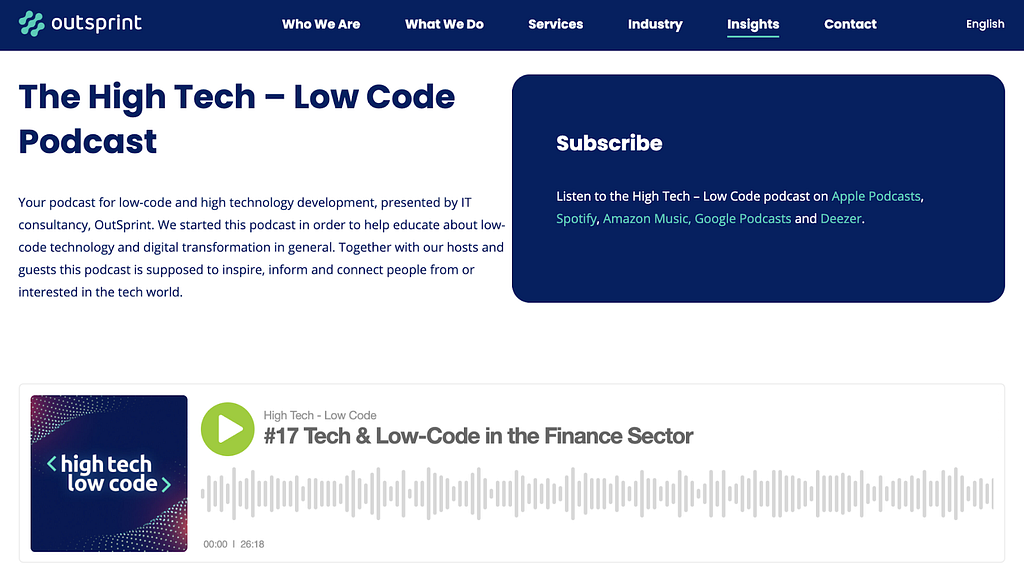 The High Tech — Low Code Podcast Webpage