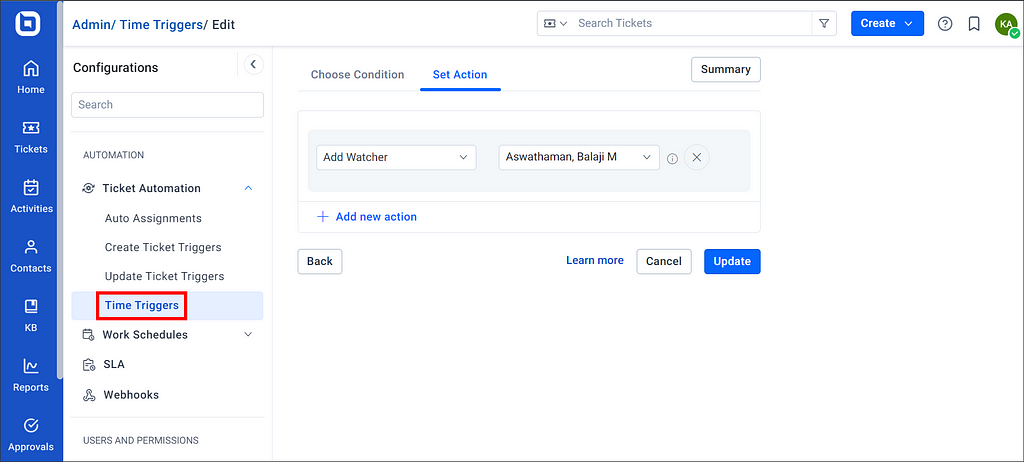 Time trigger in automated ticketing system