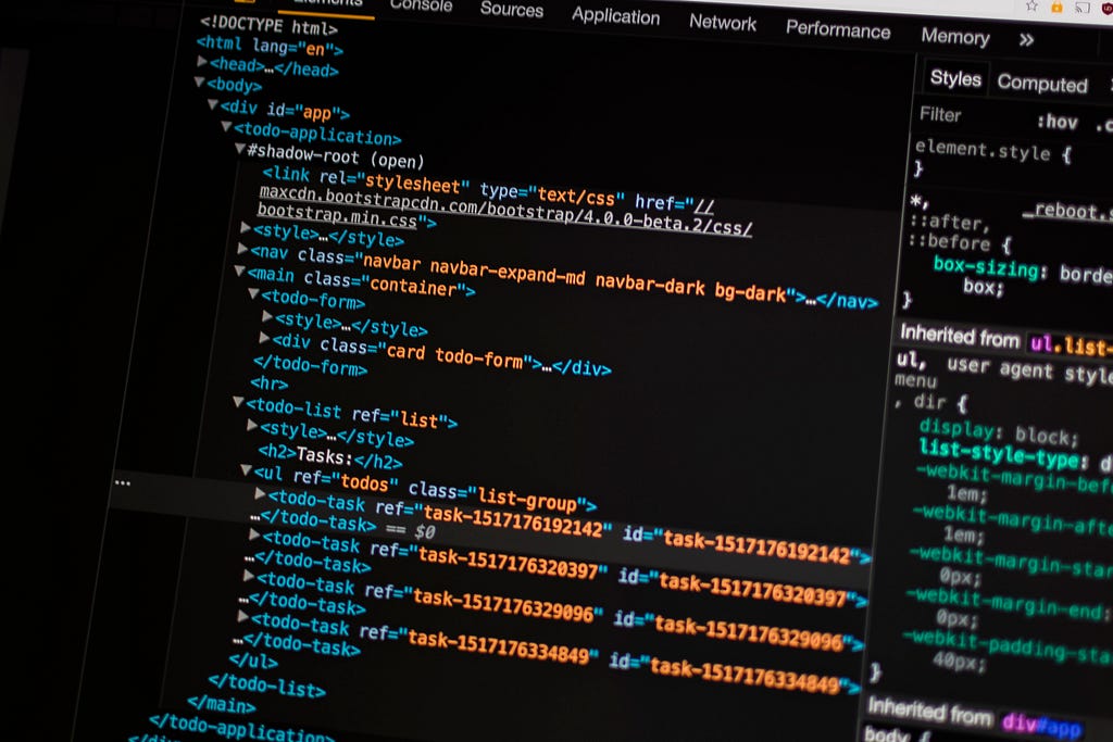 HTML structure in the browser’s dev tools