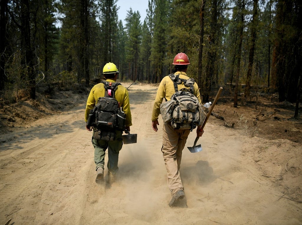 Firefighters mop up hotspots in the northwestern section of the Bootleg Fire as it expands to over 210,000 acres, Klamath Falls, Oregon, July 14, 2021. Photo by Mathieu Lewis-Rolland/Reuters