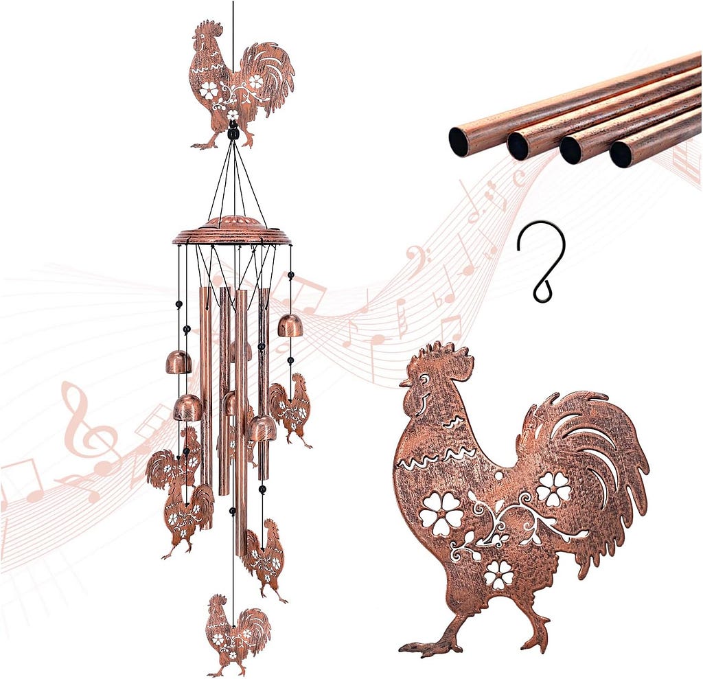 Chicken Wind Chimes Outdoor Chicken Gifts for Women/Men/Mom/Grandma Rooster Birthday Gifts Memorial Gift Metal WindChimes for Outside/Indoors, Home, Lawn, Porch, Patio, Garden Decor, Yard Decorations