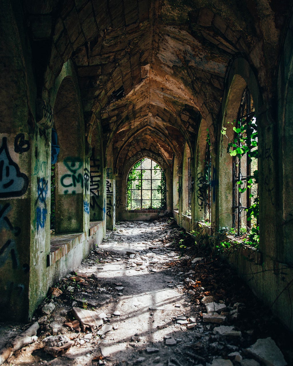 An abandoned church hallway to symbolise self-abandonment