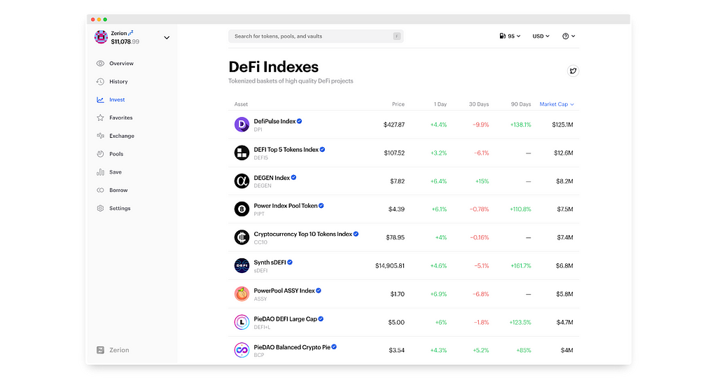 DeFi Indexes on Zerion