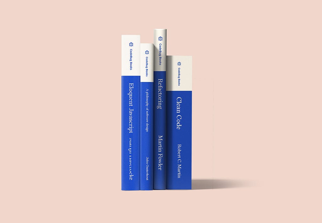 View of how the spine of the redesigned books would look on a pink background by Maria Simó, one of our front-end developer at Z1.