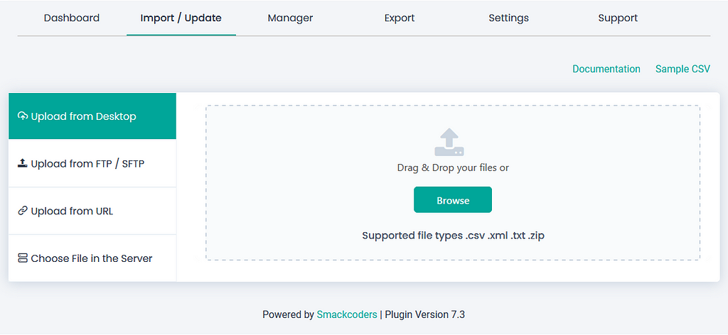 Import File Upload Page CSV Importer