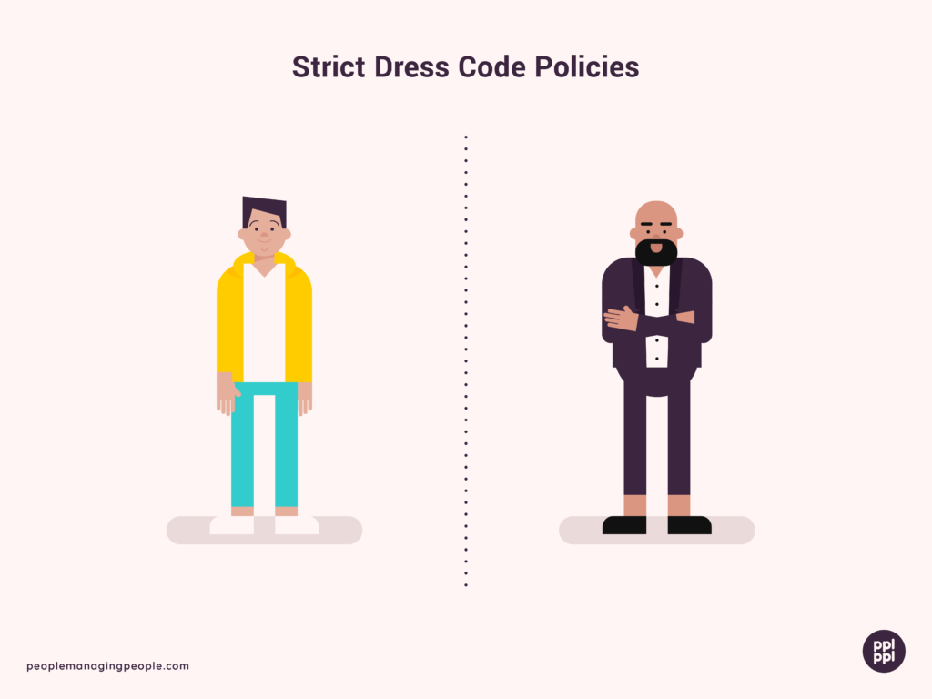 dress code policies illustration showing a more casual dress code on one side and a more formal dress code on the other