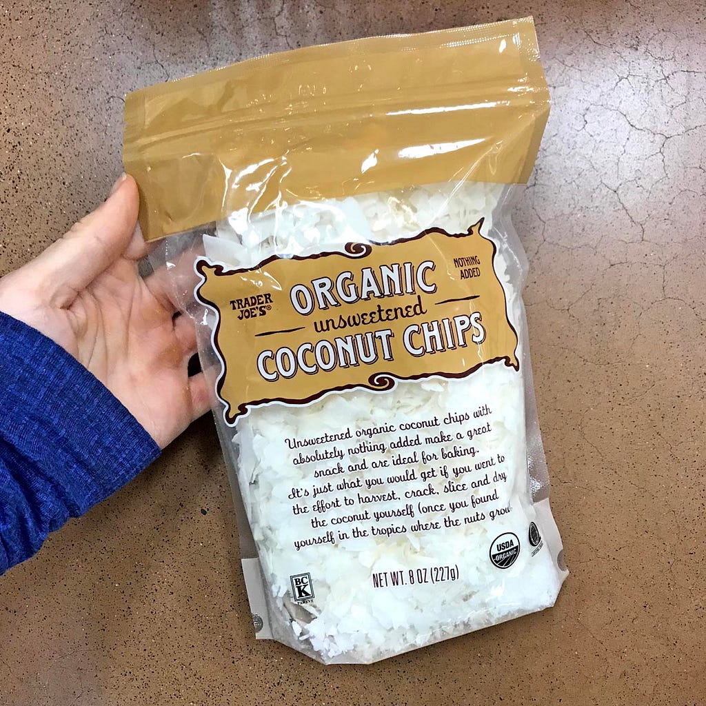 trader joe's paleo snack bag of organic coconut chips