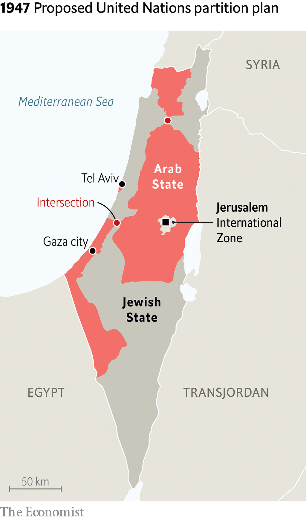 Map of the United Nations’ proposed partition plan for Palestine in 1947.