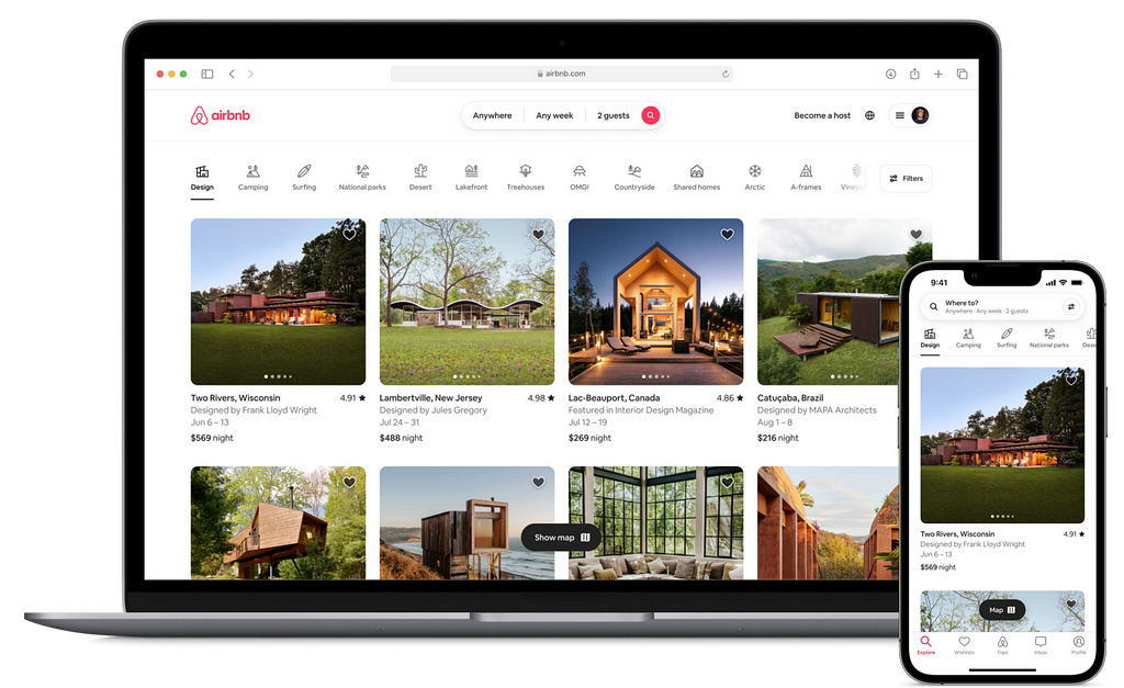 AirBnb: Mobile and desktop Interface