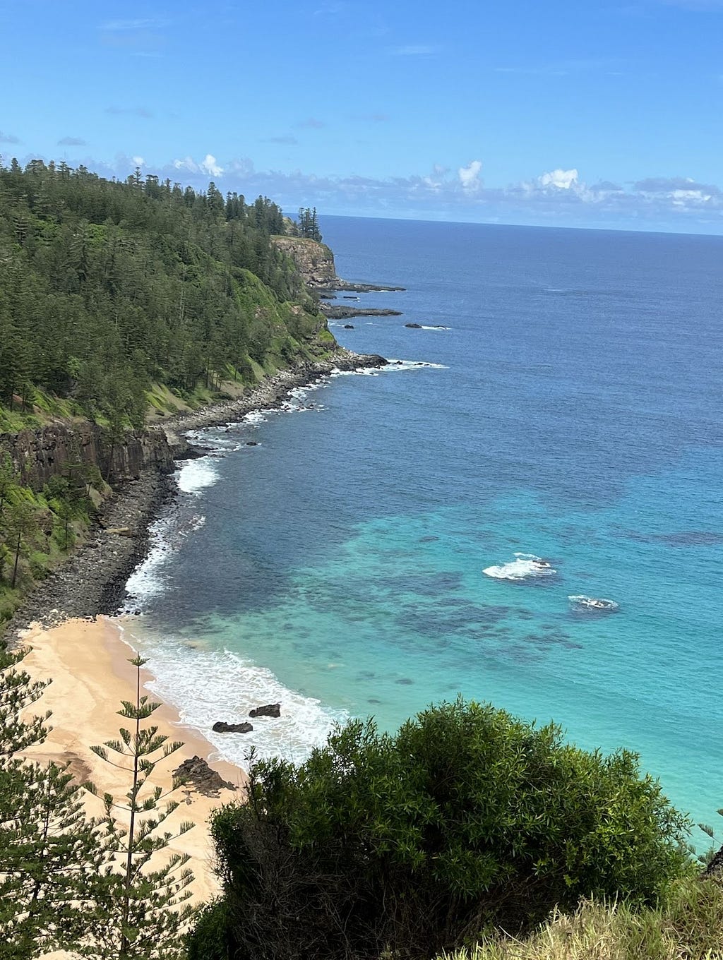 Norfolk Island’s cliffs seen looking south along Anson Bay.