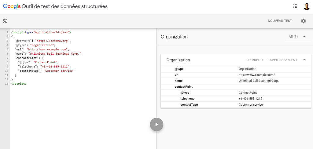 Outil de test des données structurées