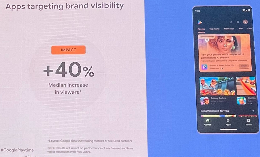 Slide Google Playtime LATAM 2023: Apps targeting brand visibility