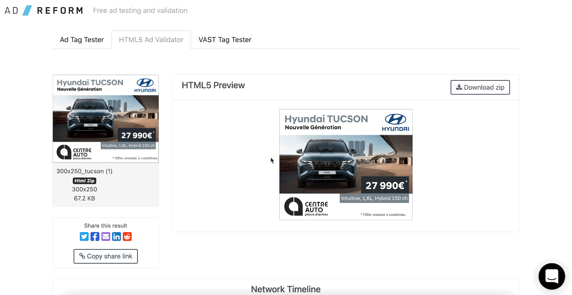 HTML5 ad preview on Previewads.com