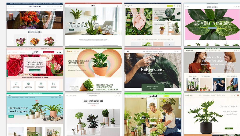 Collage of plant websites showing they all look very similar.