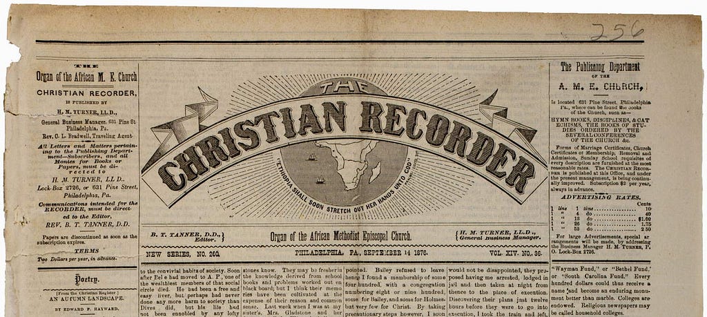 Masthead of The weekly Christian Recorder newspaper.