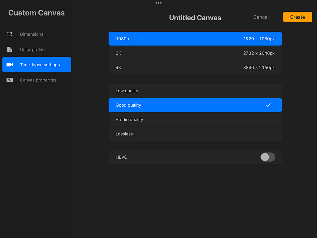 Setting the Timelapse resolution while creating custom canvas