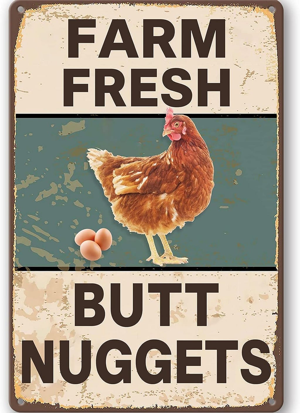 Vintage Metal Signs Chicken Coop Signs for Farm Yard Decor, Farm Tin Signs for Home Kitchen Outdoor Decor, Fresh Butt Nuggets - 8×12 inches