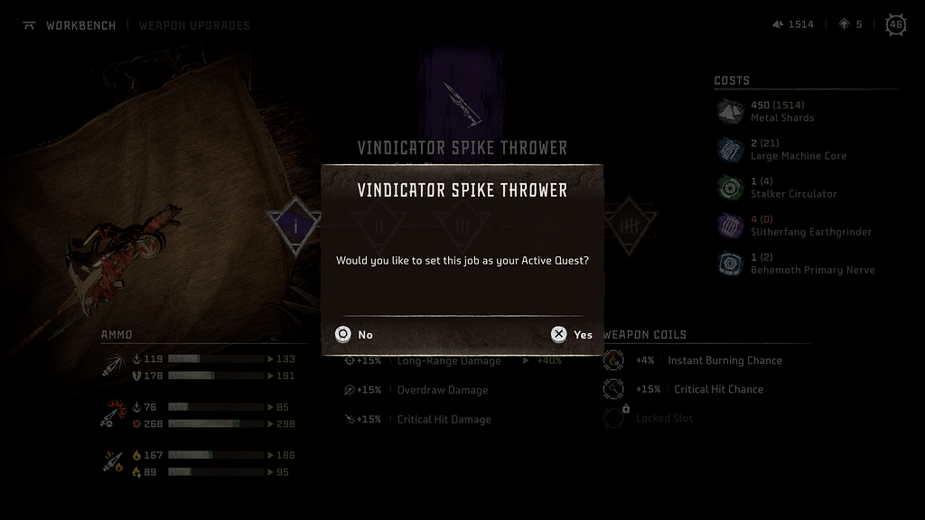 Horizon Forbidden West UI showing a confirmation dialog with No and Yes options.