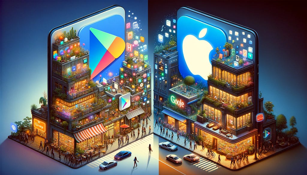Google Play vs. Apple Store NFT policies in the mobile app ecosystem, showcasing Google’s innovative approach versus Apple’s focus on security