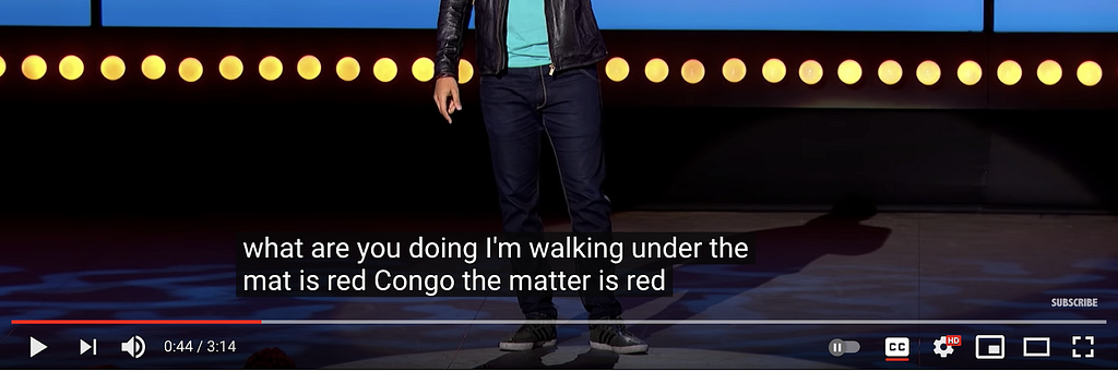 Captions from a YouTube video with Trevor Noah in the background