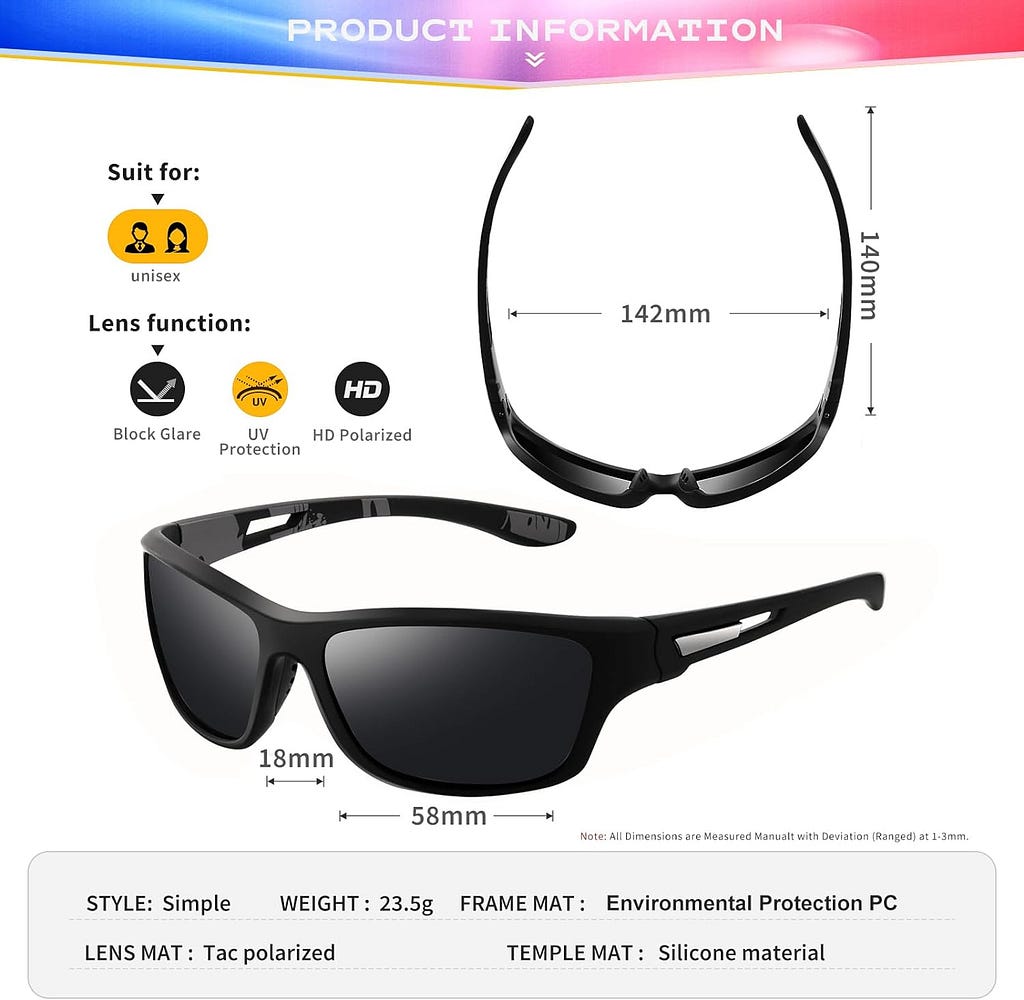 suoso Polarized Sports Sunglasses for Men: UV400 Protection Glasses Womens Wrap Around Goggles for Driving Fishing