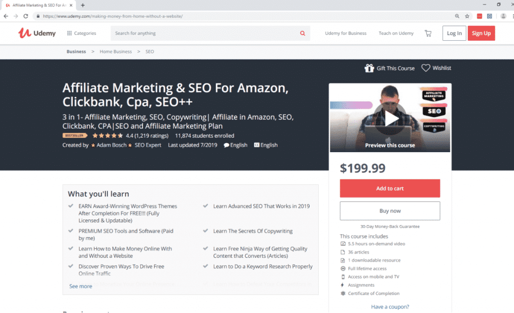 Affiliate Marketing & SEO Mastery for Clickbank, CPA, Amazon, Udemy: Ultimate Guide