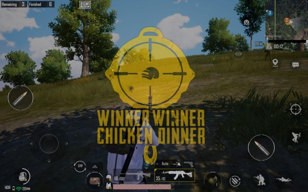 Battlegrounds Mobile India in-game screenshot after winning