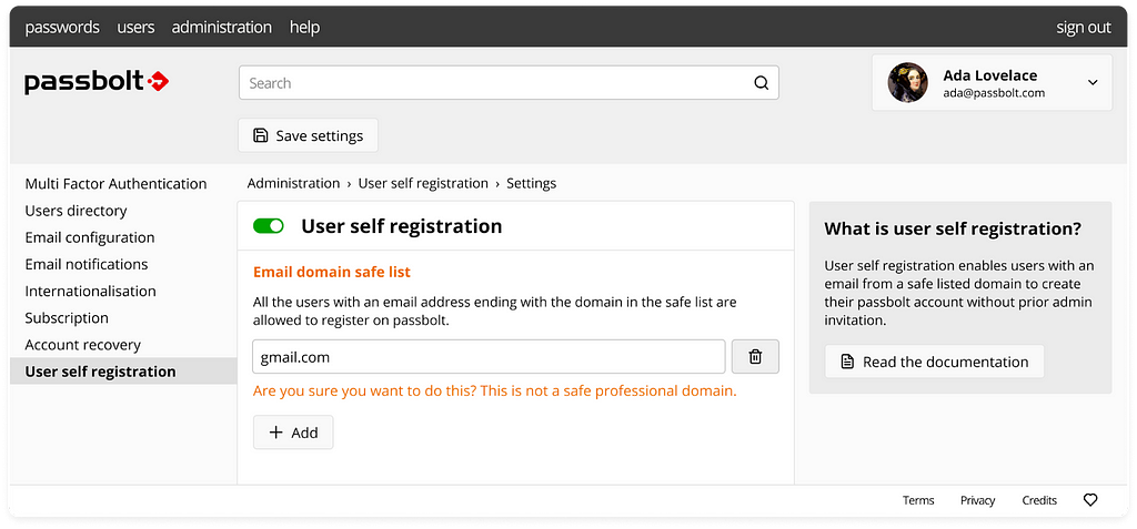 Errors on self-registration page