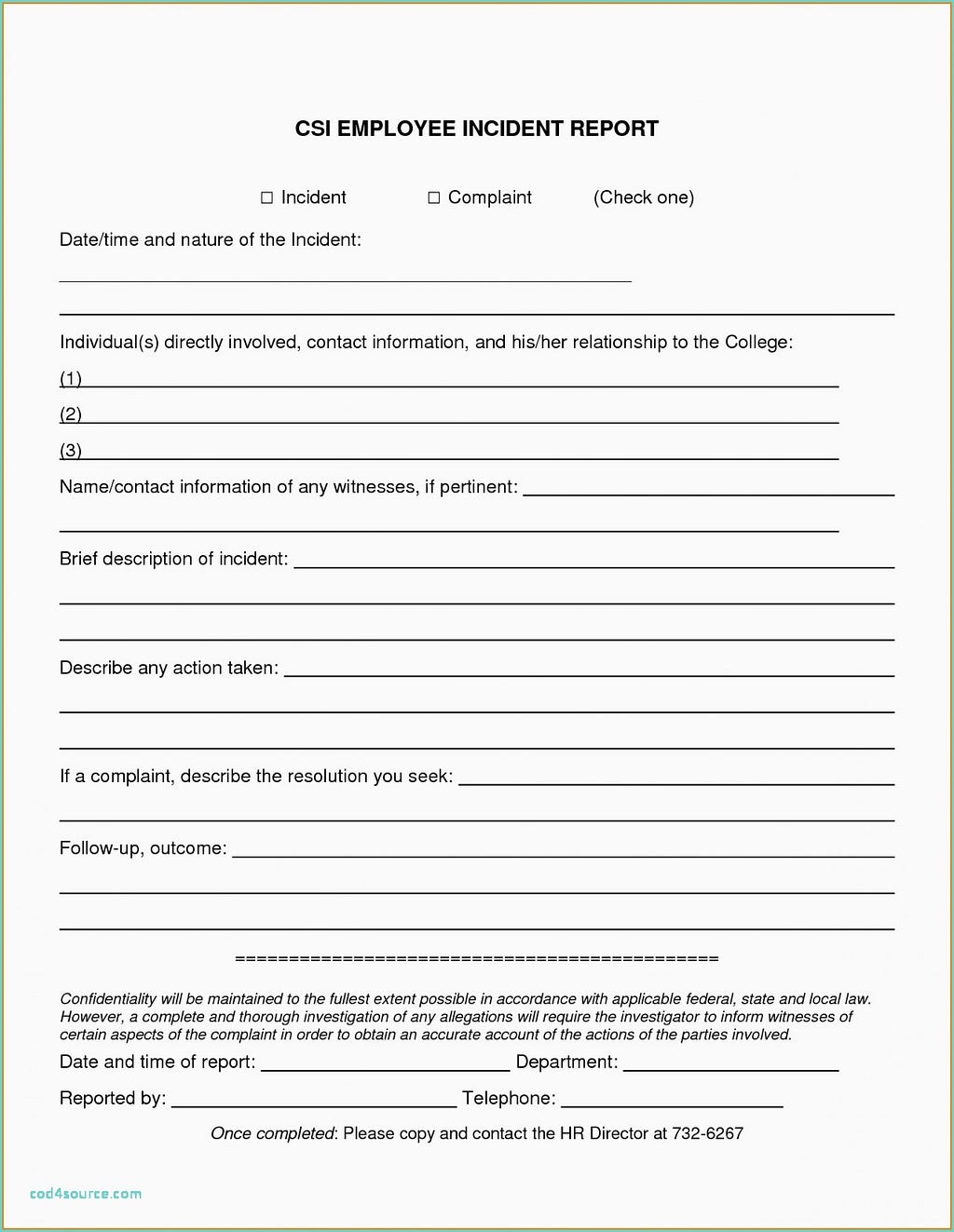 Free Printable Incident Report Form Free Printable